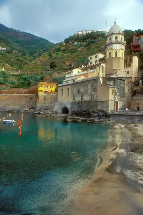 Framed Print : Italy: Cinque Terre, Vernazza, harbor and town seen from breakwater, October Framed Print : Italy: Cinque Terre, Vernazza, harbor and town seen from breakwater, October