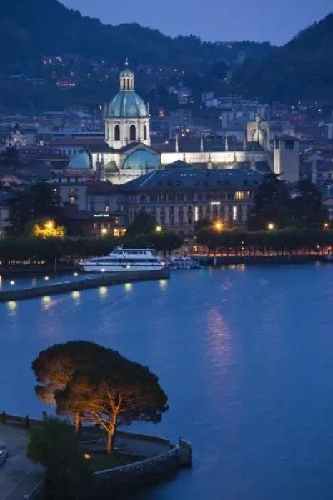 Framed Print : Italy, Como Province, Como. City view from Bellagio road, evening