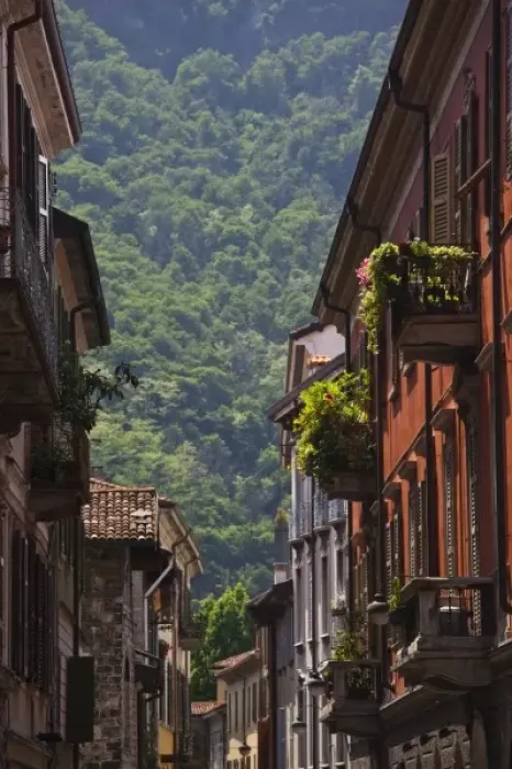 Framed Print : Italy, Como Province, Como. Old town buildings