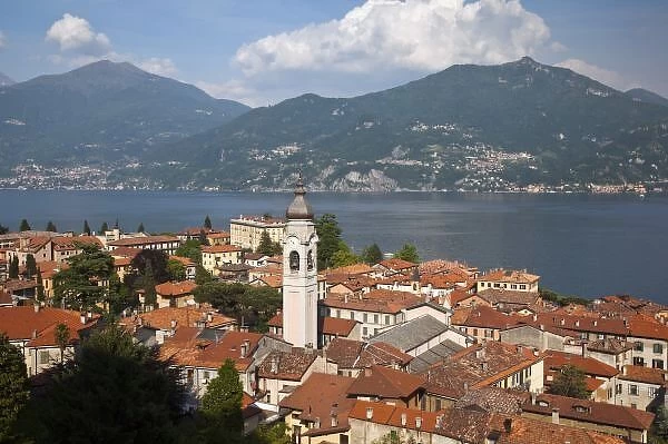 Italy, Como Province, Menaggio. Town view and Chiesa San Stefano church