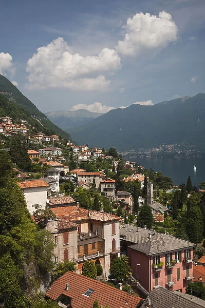 ITALY, Como Province, Moltrasio. Aerial town view