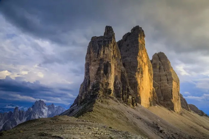 Framed Print : Italy, Dolomites. Tre Cime di Lavaredo peaks at sunset