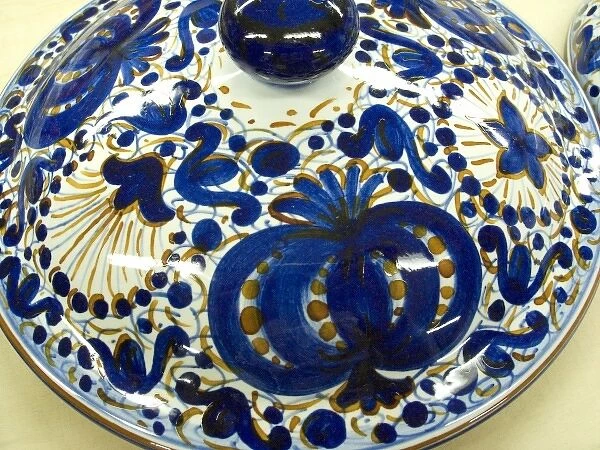 Italy, Faenza. Detailed view of the painted glaze on a ceramic lid