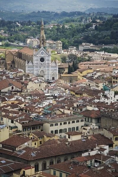 Italy, Florence. Aerial view of the Santa Croce Cathedral and surrounding city buildings