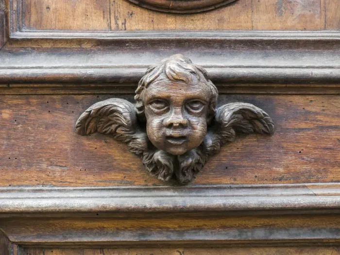 Framed Print : Italy, Florence. Carved ornament on a door in Florence Framed Print : Italy, Florence. Carved ornament on a door in Florence