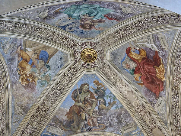Italy, Florence. Ceiling paintings and frescoes in Santa Maria Novella