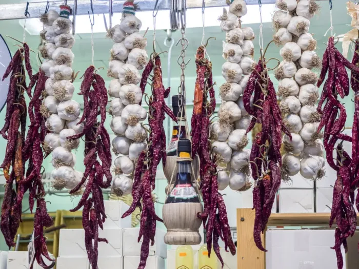 Framed Print : Italy, Florence. Garlic and peppers for sale hanging in a shop in the Central Market Framed Print : Italy, Florence. Garlic and peppers for sale hanging in a shop in the Central Market