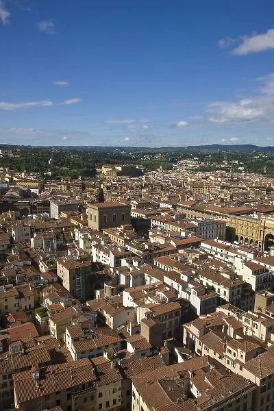 Italy, Florence. Looking southwwest over the city rooftops from Brunelleschis Dome