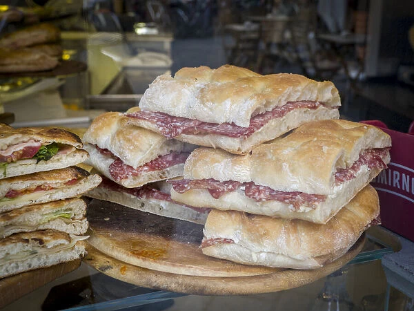 Italy, Florence. Ready made sandwiches for sale in the Central Market