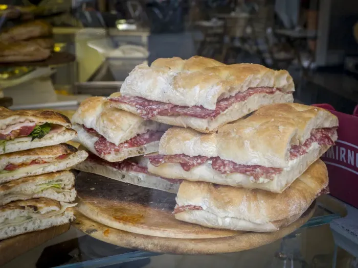 Framed Print : Italy, Florence. Ready made sandwiches for sale in the Central Market