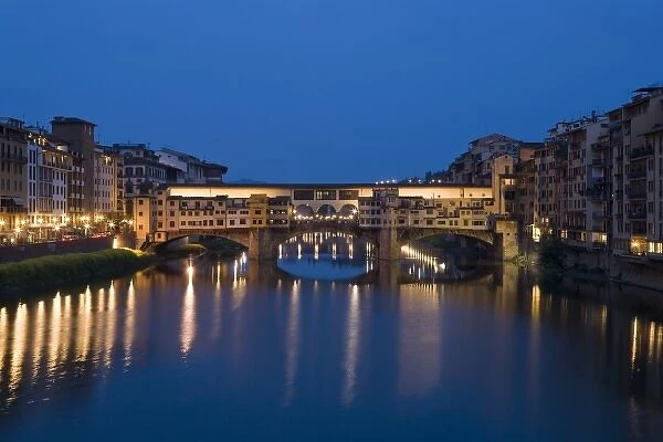 Italy, Florence. Twilight over the Ponte Vecchio Bridge and Arno River