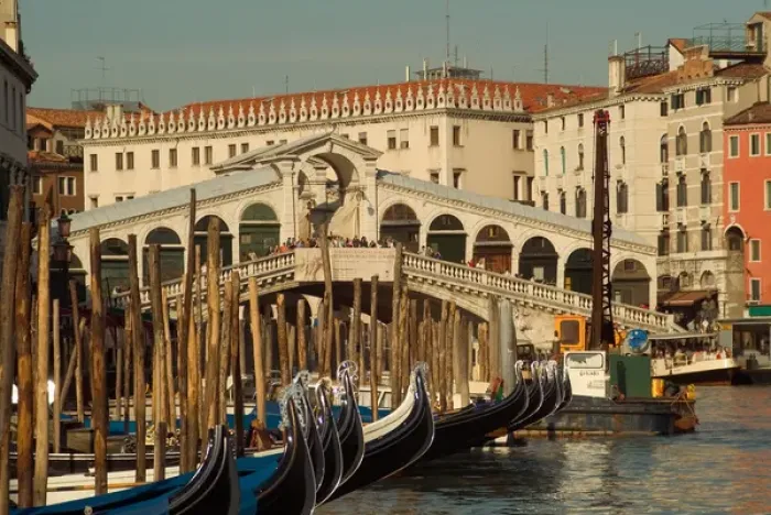 Framed Print : Italy, Gondolas line the waterways in Venice