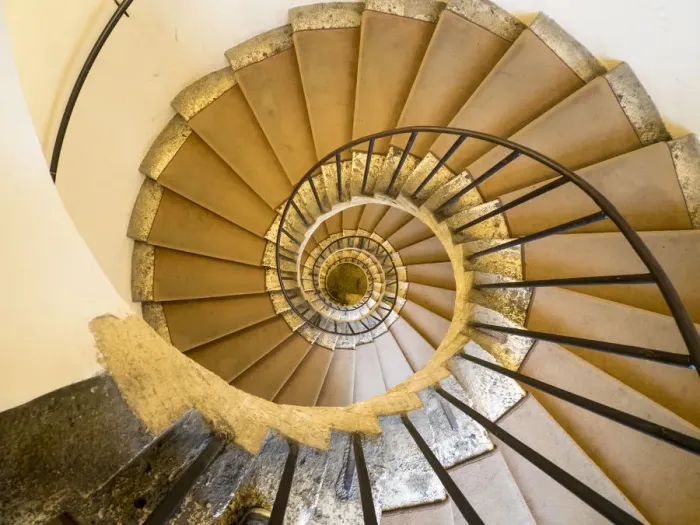 Framed Print : Italy, Lazio, Tivoli, Villa d Este. Spiral staircase