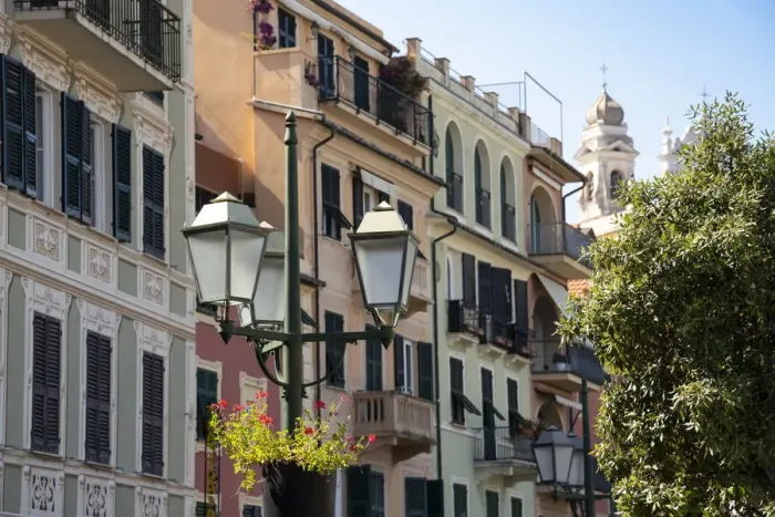 Framed Print : Italy, Liguria Province, Santa Margherita Ligure, pastel buildings