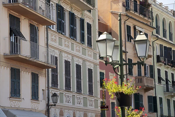Italy, Liguria, Santa Margherita Ligure. Pastel buildings