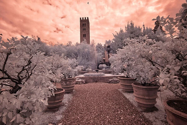 Italy, Lucca. Beautiful gardens and heavy sky above Palazzo Pfanner Of Lucca