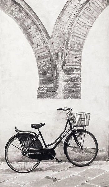Italy, Lucca. Infrared image of bicycle parked along the street