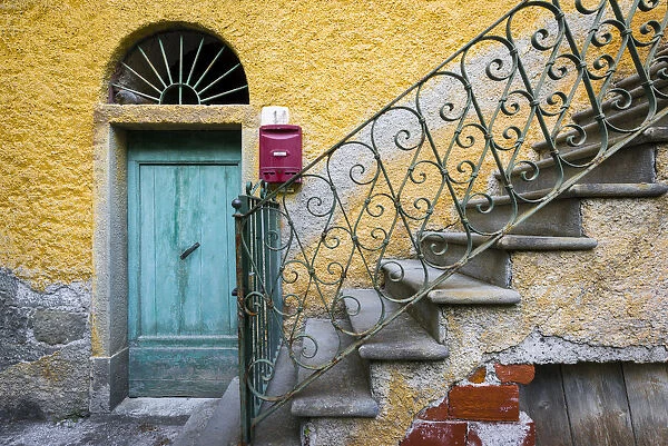 Italy, Manarola. Colorful house and stairway