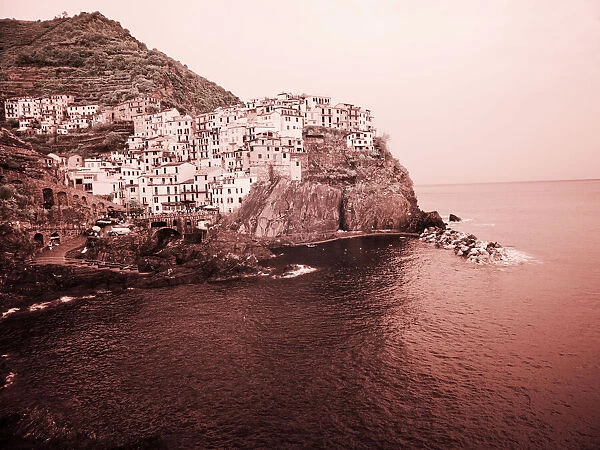Italy, Manarola. Infrared image of the town
