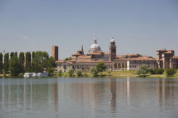 ITALY, Mantua Province, Mantua. Town view and Palazzo Ducale from Lago Inferiore, daytime