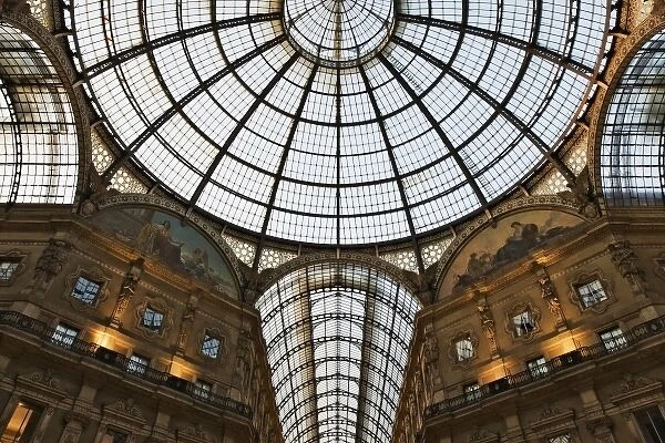 Italy, Milan. Glass ceiling and dome covering the Galleria Vittorio Emanuele ll arcade