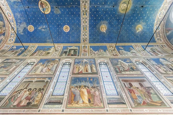 Italy, Padua, Scrovegni Chapel Ceiling with frescoes painted by Giotto in the 14th