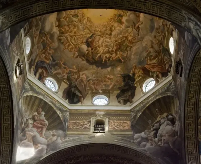 Framed Print : Italy, Parma. Fresco by Correggio adorns the domed ceiling over the altar in the Parma Cathedral Framed Print : Italy, Parma. Fresco by Correggio adorns the domed ceiling over the altar in the Parma Cathedral