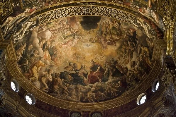Italy, Parma. Detail of fresco in the dome above the altar at the Church of Mary of the Fence