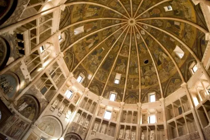 Framed Print : Italy, Parma. Inside the Baptistry showing the domed ceiling