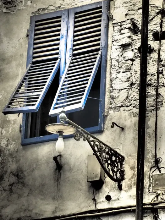 Framed Print : Italy, Pisa. Double windows and lamp on old building Framed Print : Italy, Pisa. Double windows and lamp on old building