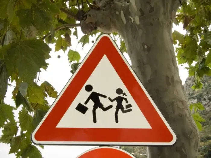 Framed Print : Italy, Positano. School crossing sign