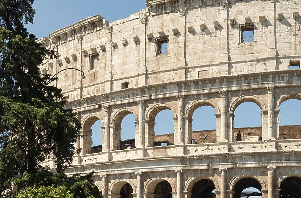 Italy, Rome. The Colosseum or Coliseum, exterior of travertine, tuff