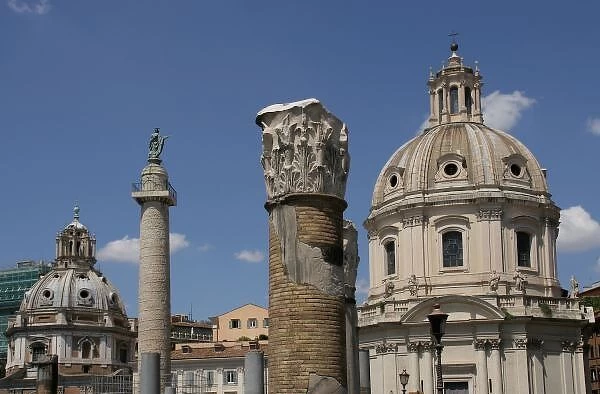Italy. Rome. Forum of Trajan. Trajans Column, ruins of Basilica Ulpia and Church