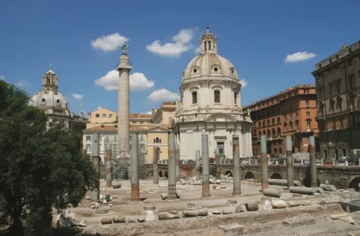 Framed Print : Italy. Rome. Forum of Trajan. Trajans Column, ruins of Basilica Ulpia and Church