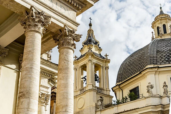 Italy, Rome. Piazza del Popolo, columns of Chiesa de Santa Maria del Montesanto