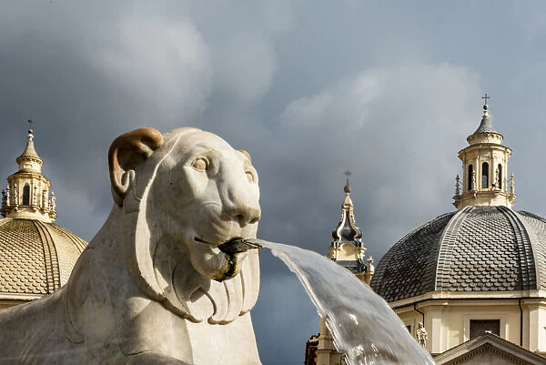 Italy, Rome. Piazza del Popolo, Fontana dei Leoni (Fountain of Lions)