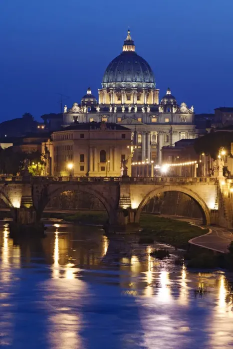 Framed Print : Italy, Rome, St. Peters Basilica, Tiber River night scene Framed Print : Italy, Rome, St. Peters Basilica, Tiber River night scene