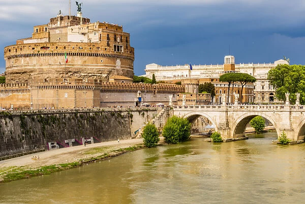 Italy, Rome. Tiber River, Castel Sant Angelo and Ponte Sant