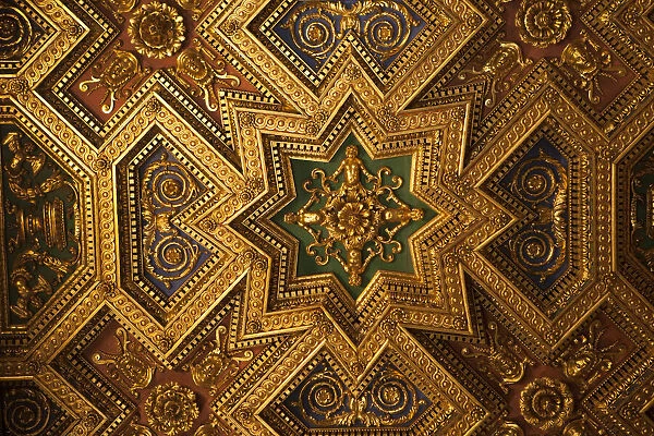 Italy, Rome, Trastevere, ornate gold ceiling in cathedral
