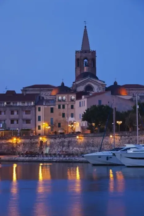 Framed Print : Italy, Sardinia, Alghero. City walls from the yacht marina, dawn