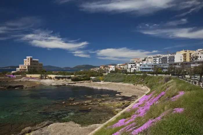 Framed Print : ITALY, Sardinia, Alghero. Rada di Alghero bay and Villa Las Tronas hotel