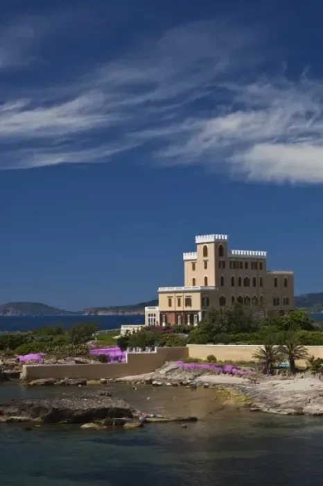 Framed Print : Italy, Sardinia, Alghero. Rada di Alghero bay and Villa Las Tronas hotel
