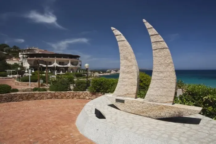 Framed Print : Italy, Sardinia, Baja Sardinia. Sailboat statue, beachside resort Framed Print : Italy, Sardinia, Baja Sardinia. Sailboat statue, beachside resort