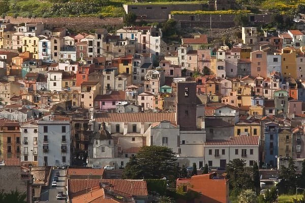 Italy, Sardinia, Bosa. Town view with Castello Malaspina, late afternoon
