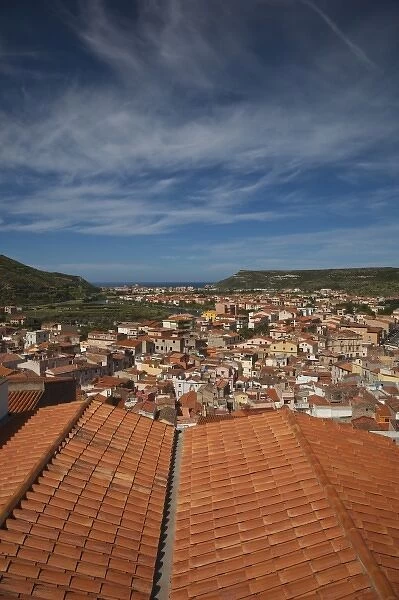 Italy, Sardinia, Bosa. Town view from Castello Malaspina
