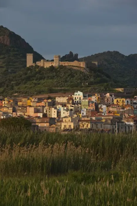 Framed Print : ITALY, Sardinia, Bosa. Town view with Castello Malaspina, sunset Framed Print : ITALY, Sardinia, Bosa. Town view with Castello Malaspina, sunset