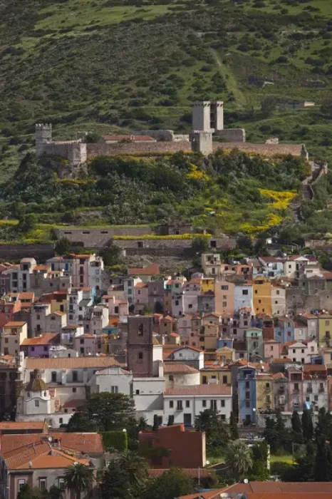 Framed Print : ITALY, Sardinia, Bosa. Town view with Castello Malaspina, mid-morning Framed Print : ITALY, Sardinia, Bosa. Town view with Castello Malaspina, mid-morning