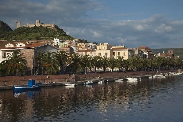 Italy, Sardinia, Bosa. Town view along Temo River and Castello Malaspina
