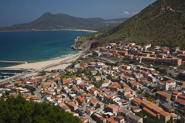 ITALY, Sardinia, Buggerru. Overview of mining town established in 1860