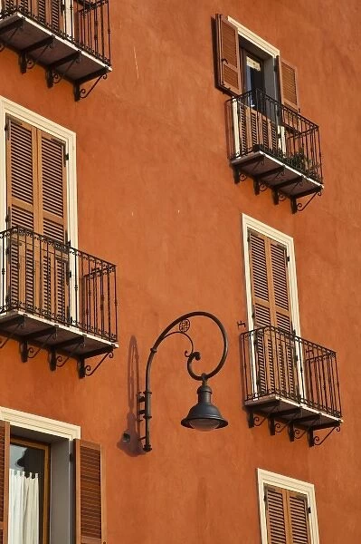 Italy, Sardinia, Cagliari. Building along Via Santa Croce in Il Castello old town, sunset